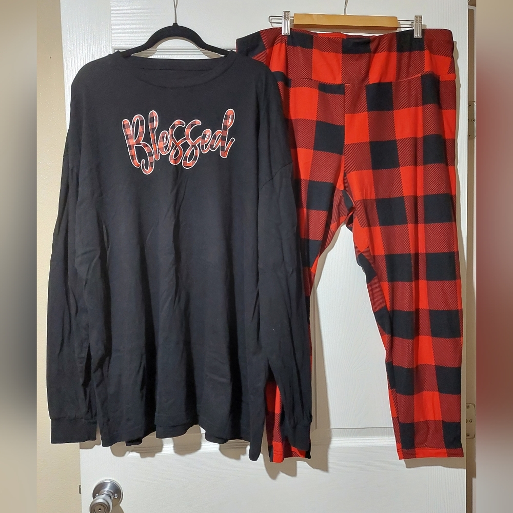 Blessed T-shirt & plaid leggings 3X